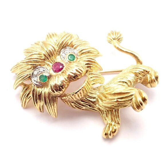 Authentic! Cartier Whimsical Dragon Lion 18k Yellow Gold Diamond Ruby Pin Brooch - Picture 14 of 14